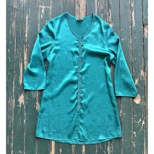 Vtg Sears Inner Most L/S Button Up Long Night Shirt/Nightgown Ivory Satin Size S